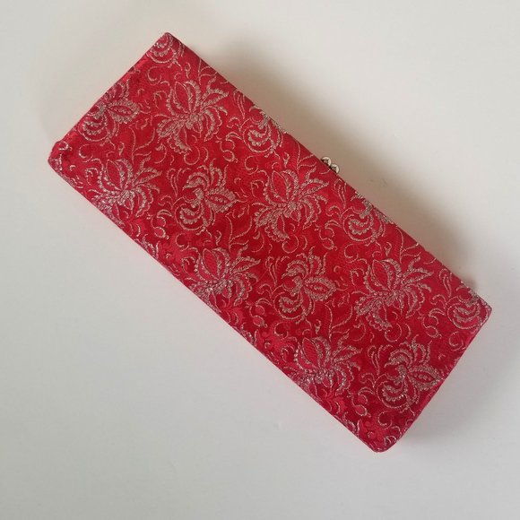 P & B Handbags - P & B Vintage Clutch Red & Silver Damask p…